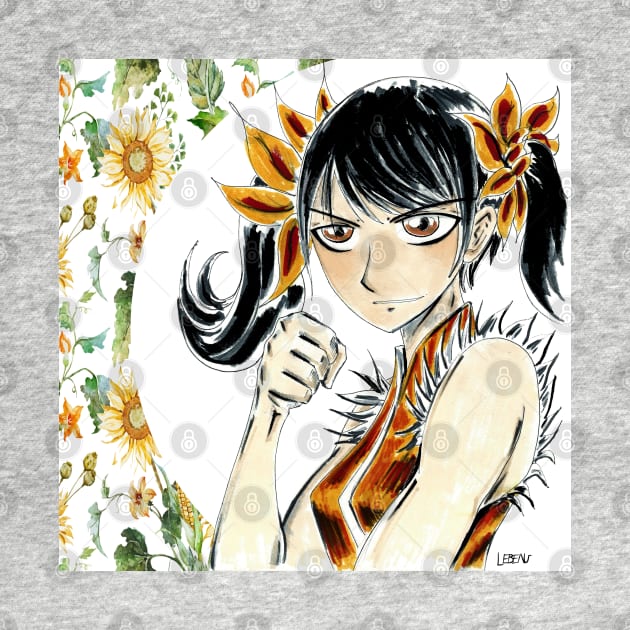 asian girl fighter ecopop in floral kawaii art in nature landscape portrait by jorge_lebeau